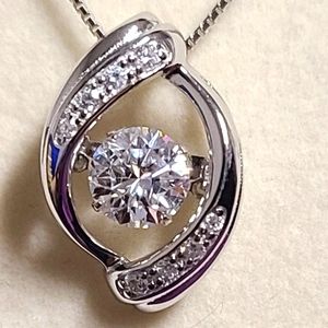 Moissanite Fire Platineve Pendant With Dancing Diamond & 18" Chain, 2" extender
